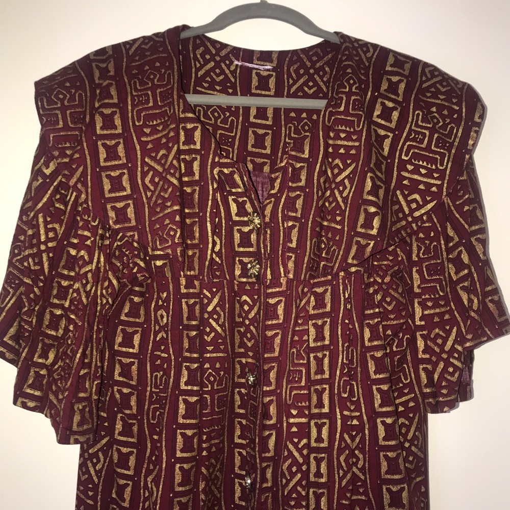 African print button down top plus size